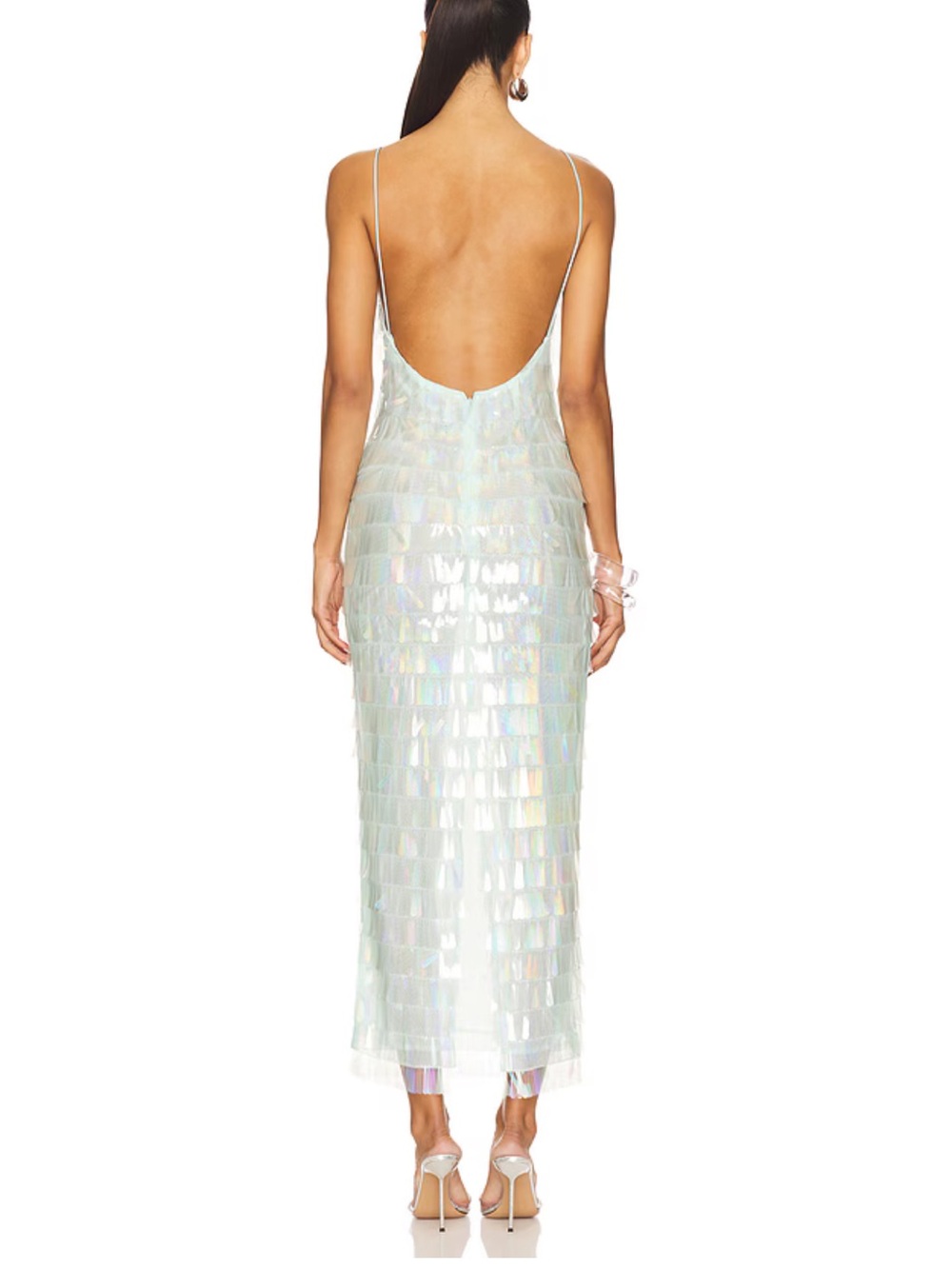 Retrofete Iridescent White Sequin Slip Midi Dress - Picture 3 of 4